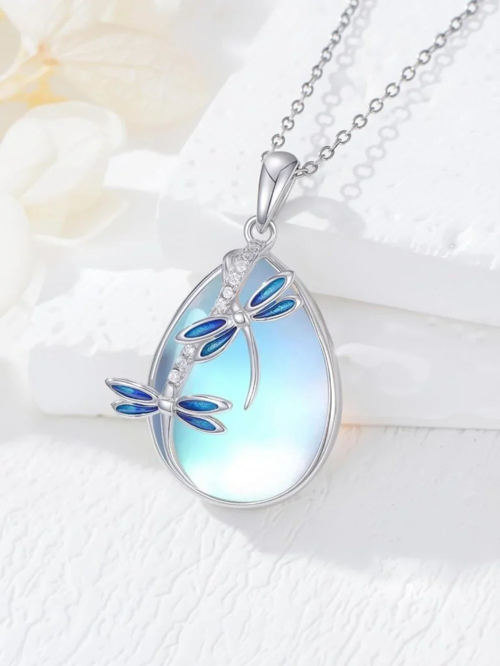 Moonstone Animal Pendant Necklace - 925 Sterling Silver Fox, Cat, Butterfly